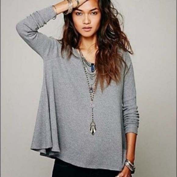Free People We The Free Swing Thermal Top in Grey Size Medium